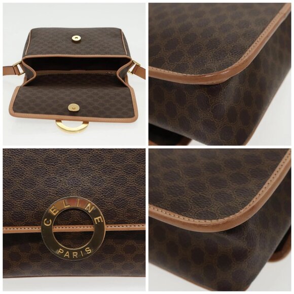 CELINE Macadam Canvas Circle Shoulder Bag PVC Leather Brown Gold - Picture 12 of 16